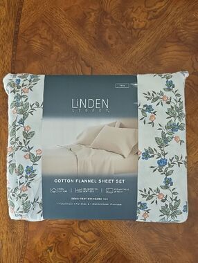 Linden Street Cotton Flannel TWIN Sheet Set Floral Vines - White Blue Green -NEW